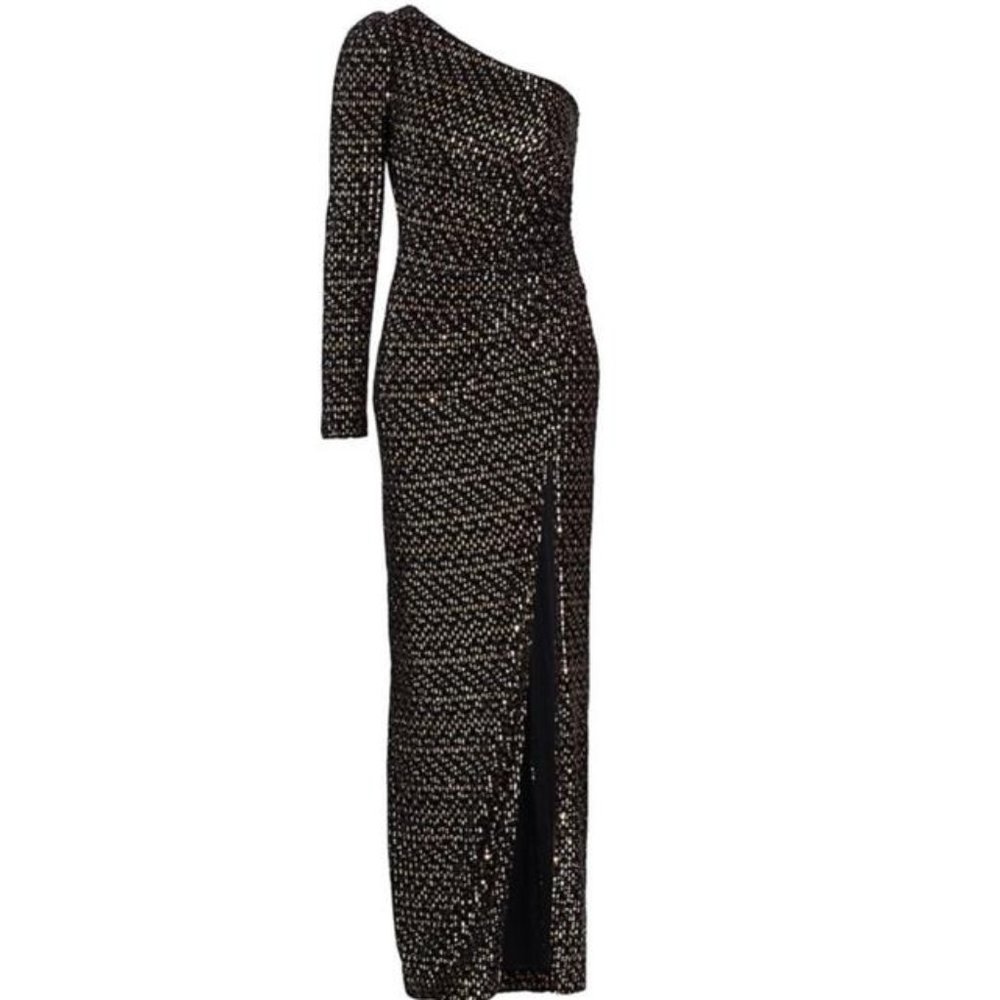 NWT ML Monique Lhuillier Womens One Shoulder Evening Dress, Size 6 - Picture 3 of 4
